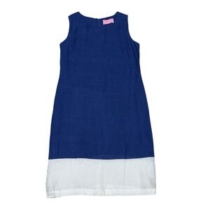 Clorinda Antinori Italy Linen Dress Blue White Colorblock Sleeveless Shift Small